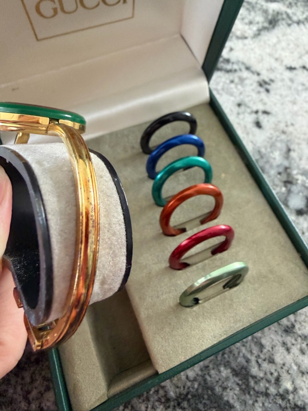 Gucci Women's Gold Bracelet Watch with Interchangeable Colored Bezels - Picture 3 of 6